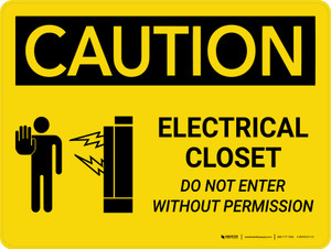 Caution: Electrical Closet Do Not Enter Without Permission Landscape With Icon - Wall Sign